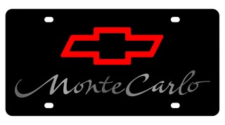 Chevrolet Monte Carlo License Plate with Red Bowtie and Silver Font