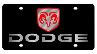 Dodge Red Logo Lazer-Tag License Plate Silver Font