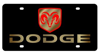 Dodge Red Logo Lazer-Tag License Plate Gold Font
