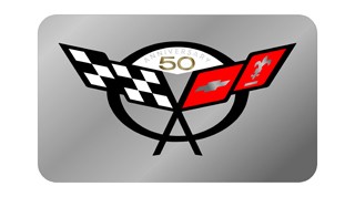 Chevrolet Corvette C5 Exhaust Enhancer Plate - C5 Small 50th & Flags (Stainless Steel)