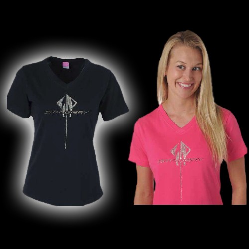 C7 Corvette Stingray Ladies Rhinestone V Neck T
