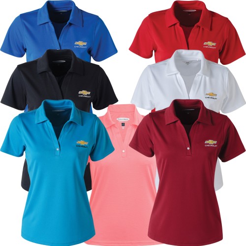 Ladies Chevrolet Textured Moisture Wicking Polo with Gold Bowtie