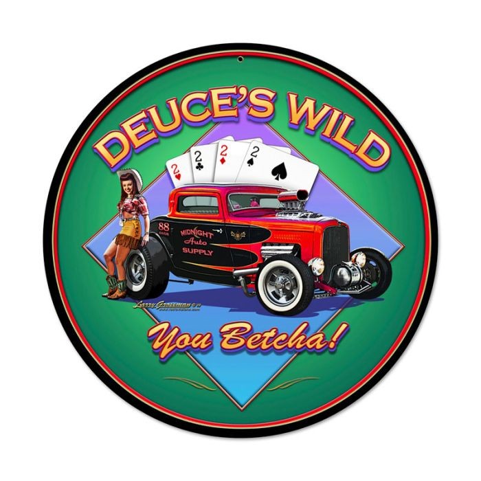 Deuces Wild Ii Vintage Round Sign 14 x 14