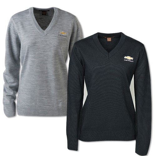 Ladies Chevrolet V-Neck Sweater with Gold Bowtie