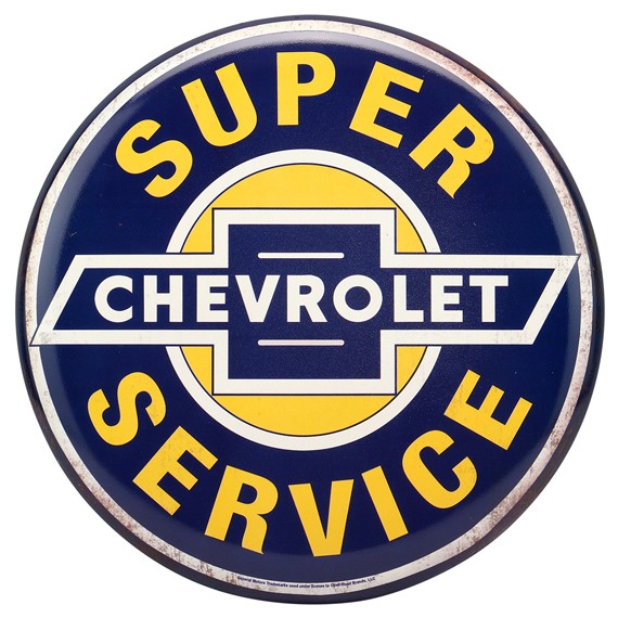 Chevy Super Service Tin Button Sign