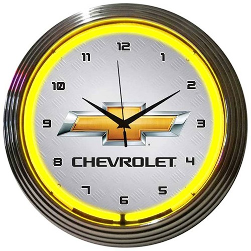 Chevrolet Neon Clock with Gold Bowtie