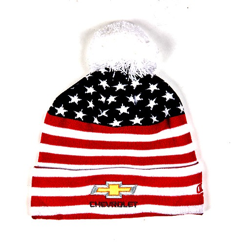 Chevy American Flag Beanie with Pom