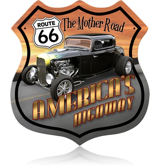 Route 66 Hotrod Vintage Sign 15 x 15
