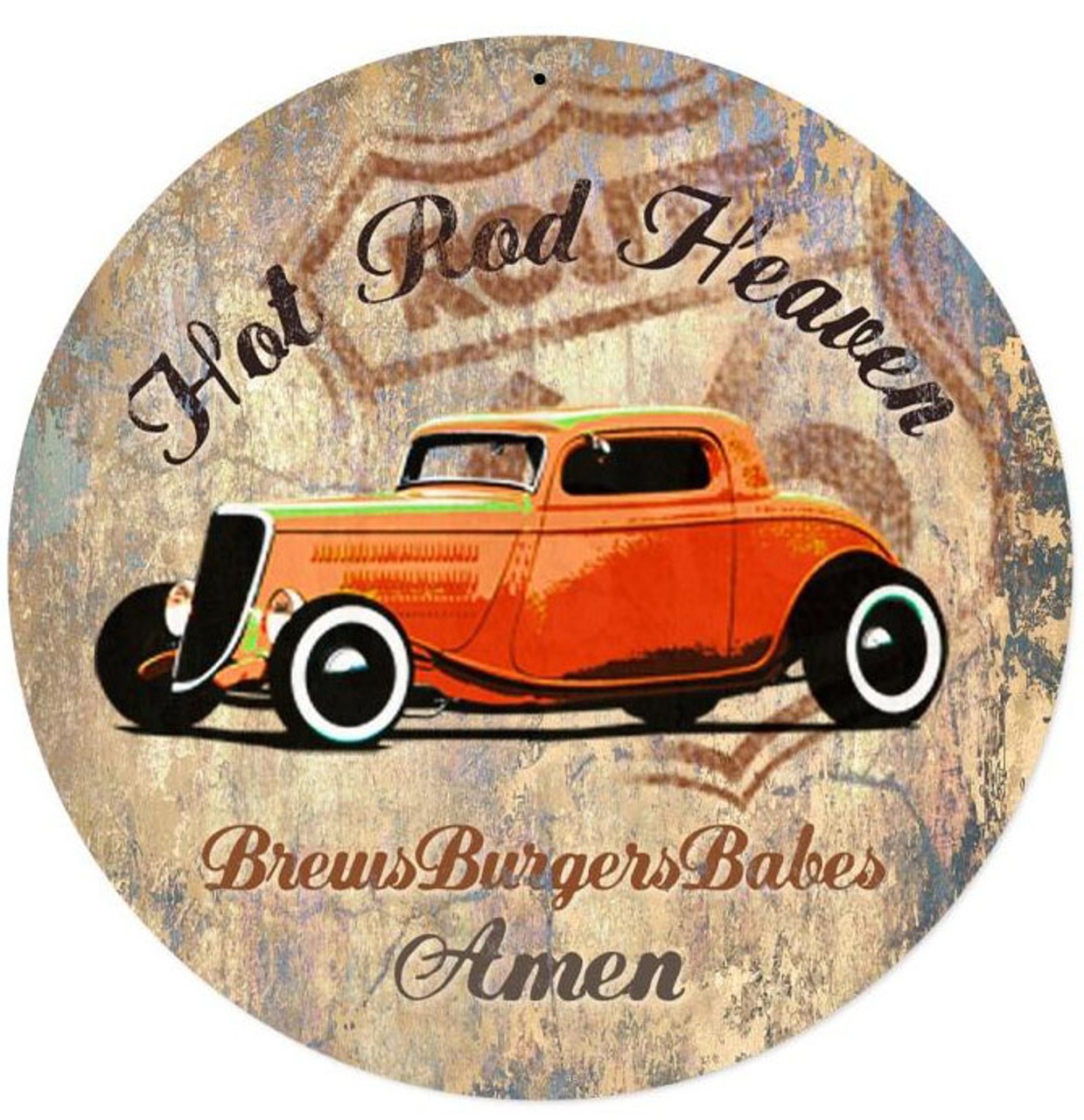 Hot Rod Heaven Vintage Metal Sign 14 x 14