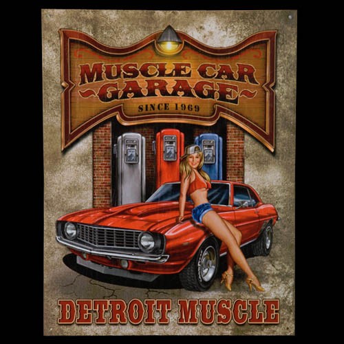 MUSCLE CAR TIN SIGN- 12" 1/2W X 16" H