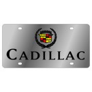 Cadillac License Plate - Stainless Style Black Font with Crest